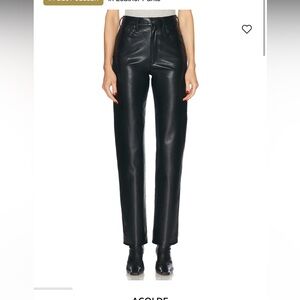 Agolde Black Leather Straight Leg Pants